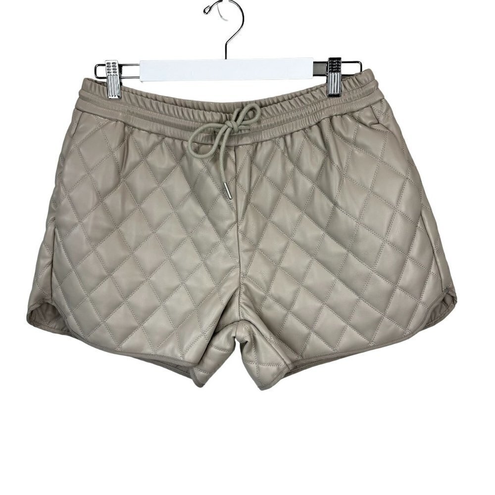 Dear John Clara Pleated Stitched Shorts Bone Vegan Leather NWT M